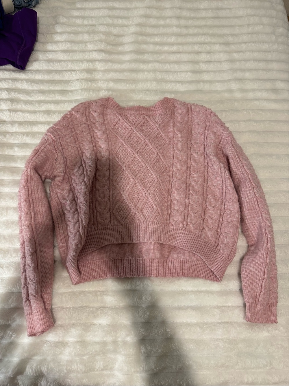 Women's Pink Cable Knit Cropped Sweater